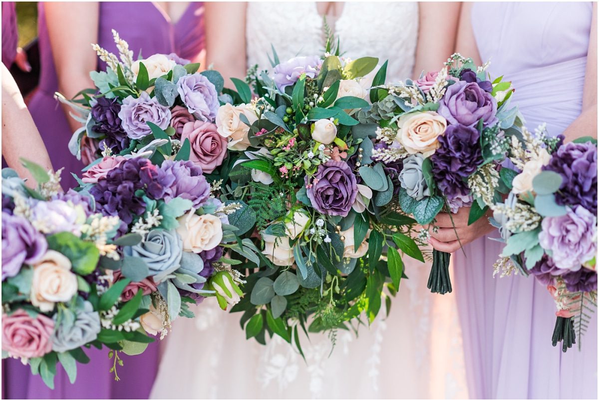 Bridal bouquet with pastel flowers and greenery at Louisiana plantation wedding