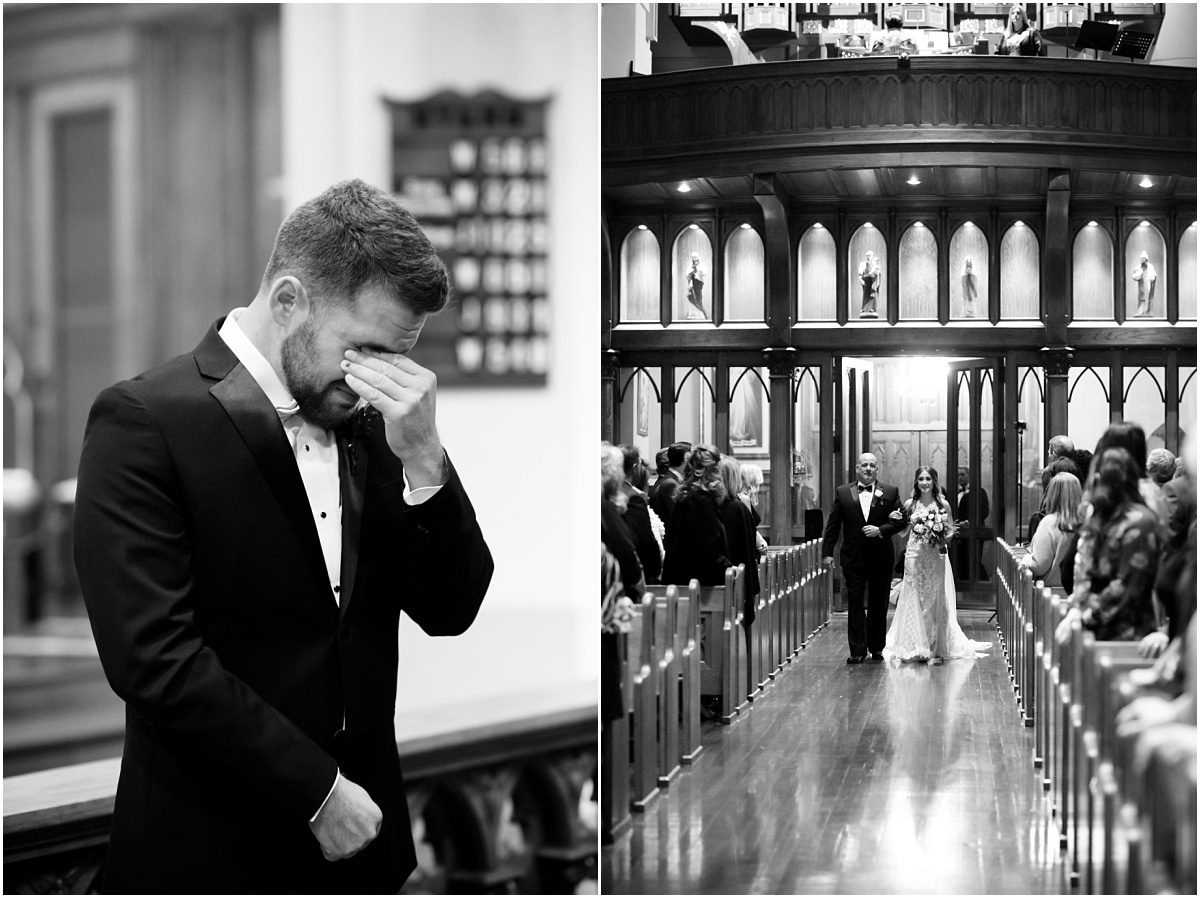 Bride walking down the aisle at St. Francis of Assisi New Orleans