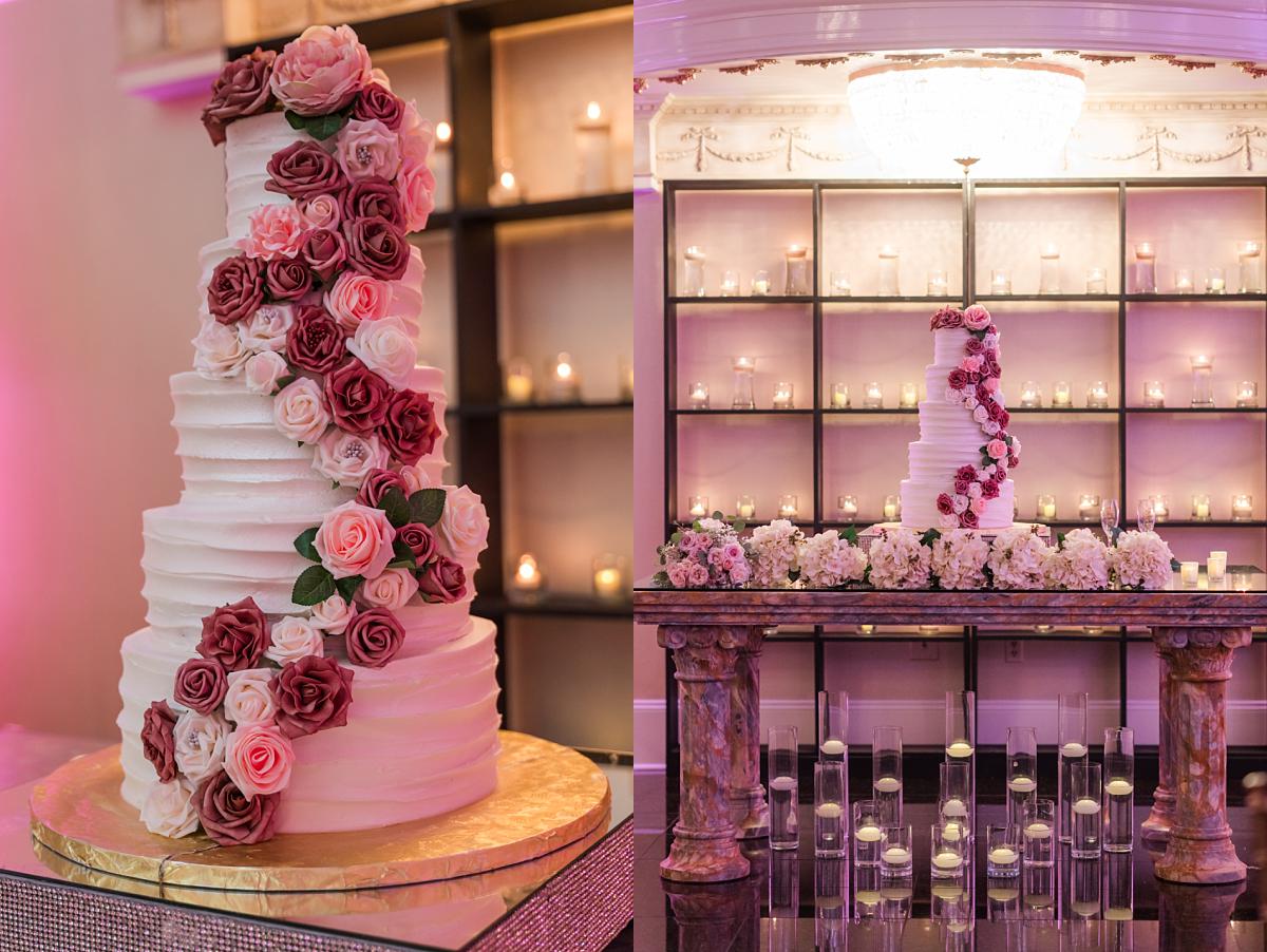 Beautiful candlelit cake display at Champagne Palace