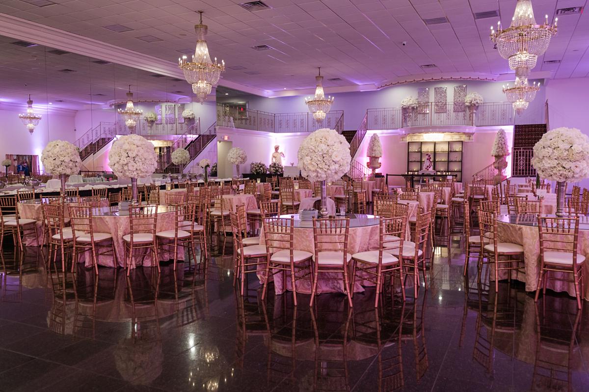 Champagne Palace ballroom setup and ready for Tamica and Lawrence's guests