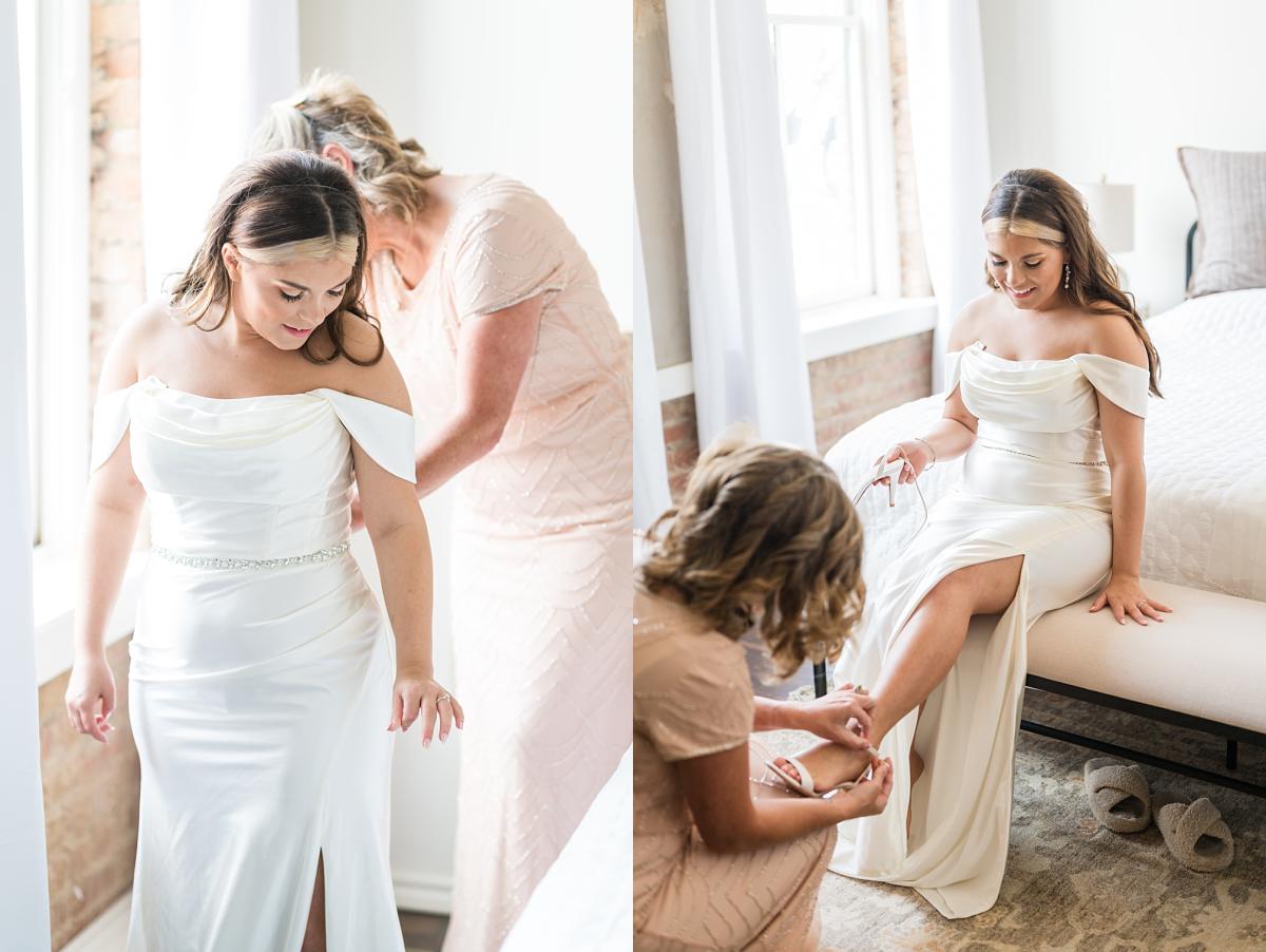 Bride getting ready at a Paris Texas AirBNB